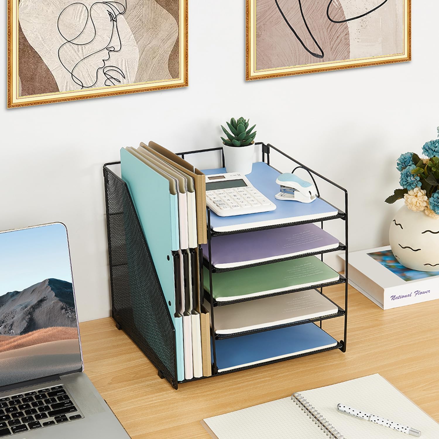 Desk Organizers and Accessories, 5-Tier Paper Letter Tray Organizer with File Holder, Desktop Organizer for Office