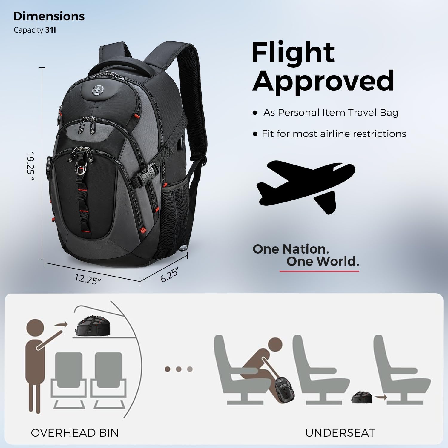 Design Laptop Backpack with USB Charging Port, Travel Backpack Fits 15.6 inches Computer, 31L College School Backpack