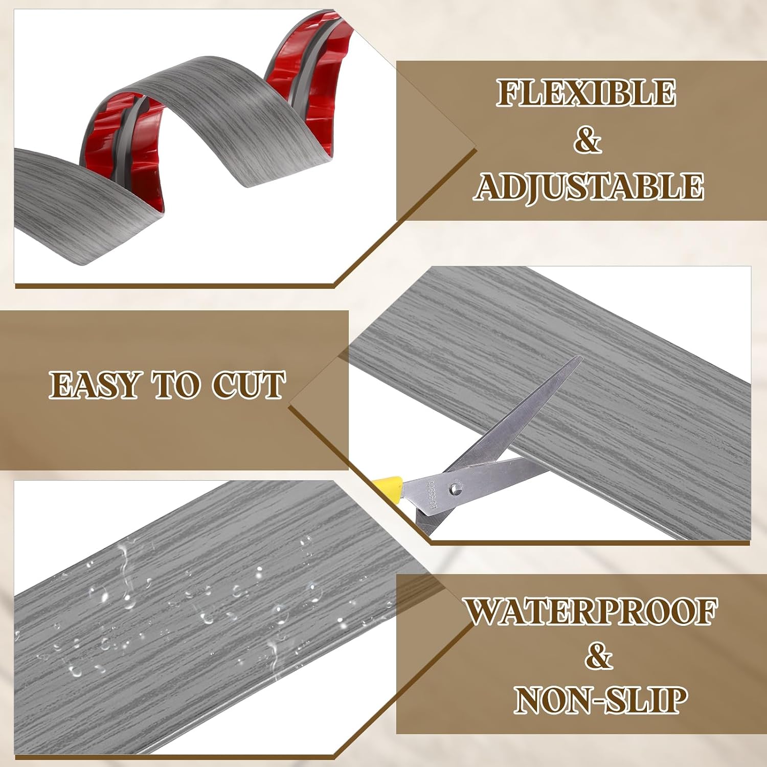 T-Molding Transition Strips, 3.28 ft x 1.97" (L x W) PVC Floor Flat Divider Strip Self Adhesive Vinyl Flooring Edging