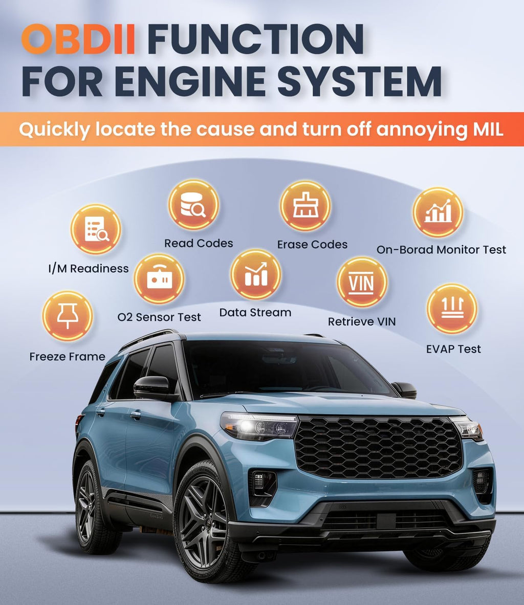 OBD2 Scanner with ABS SRS Transmission, Reset Fault Lights | Check Engine Code Reader with Full OBDII Functions | DLC