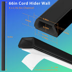 YCLYC 66in Cord Covers for Wires on Wall, Black Wall Cord Hider Hide Cords