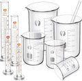 10 Pieces Glass Measuring Beaker and Graduated Measuring Cylinder with Stirring Rod 50/100/ 250/500/ 1000 ml Thick