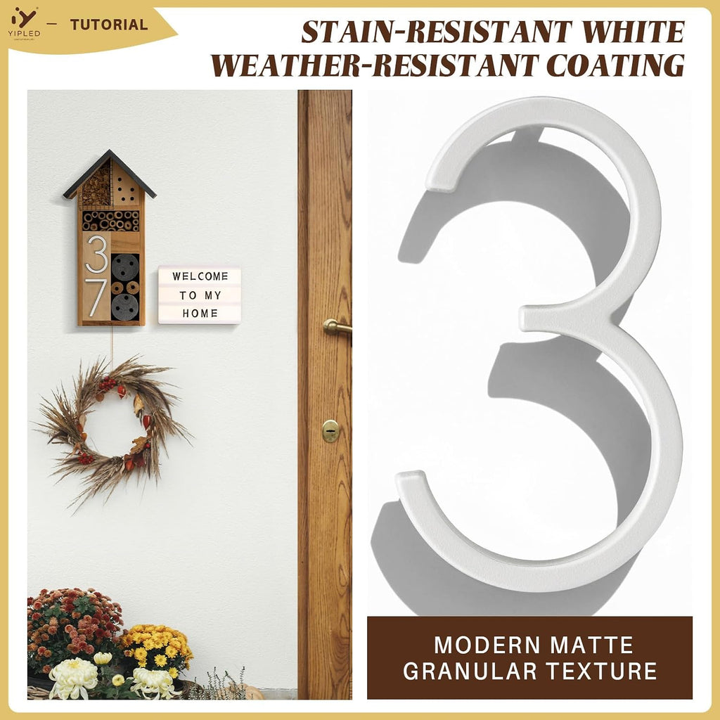 5 Inch House Numbers for Outside, Metal Address Number 3- Modern Design, Weather-Resistant White Crystal Powder