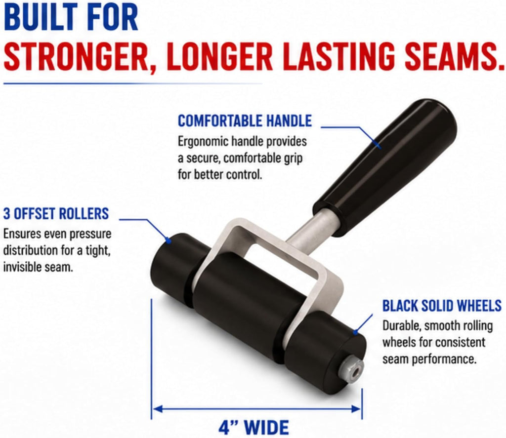 Seam Roller Black Solid Wheel 4 in. – Heavy Duty 3 Offset Rollers for Carpet and Vinyl Installation