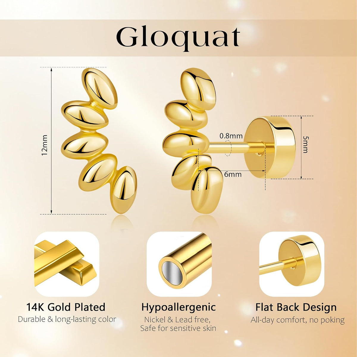 Gold Earrings for Women Trendy 14K Gold/Silver Plated Stud Earrings Sterling Silver Post Minimalist Simple Dainty