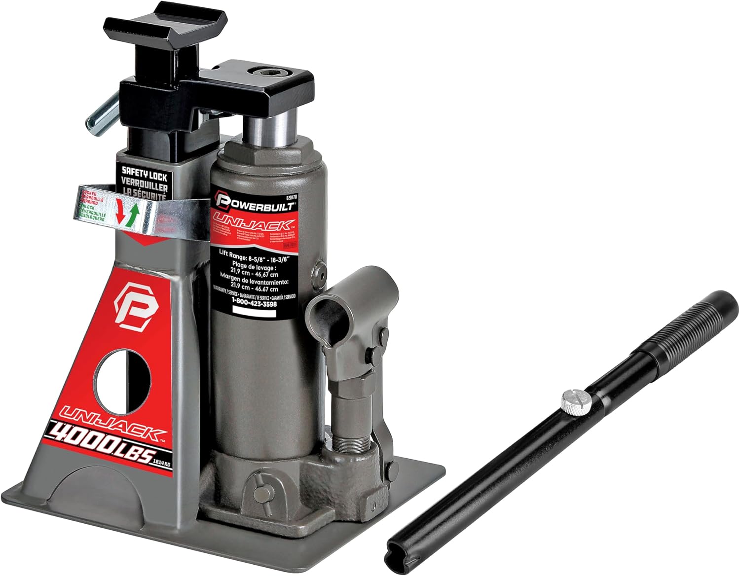 2 Ton UniJack Combination Hydraulic Bottle Jack / Jackstand in 1 Unit, Compact, Portable, Wide Base, for Unibody