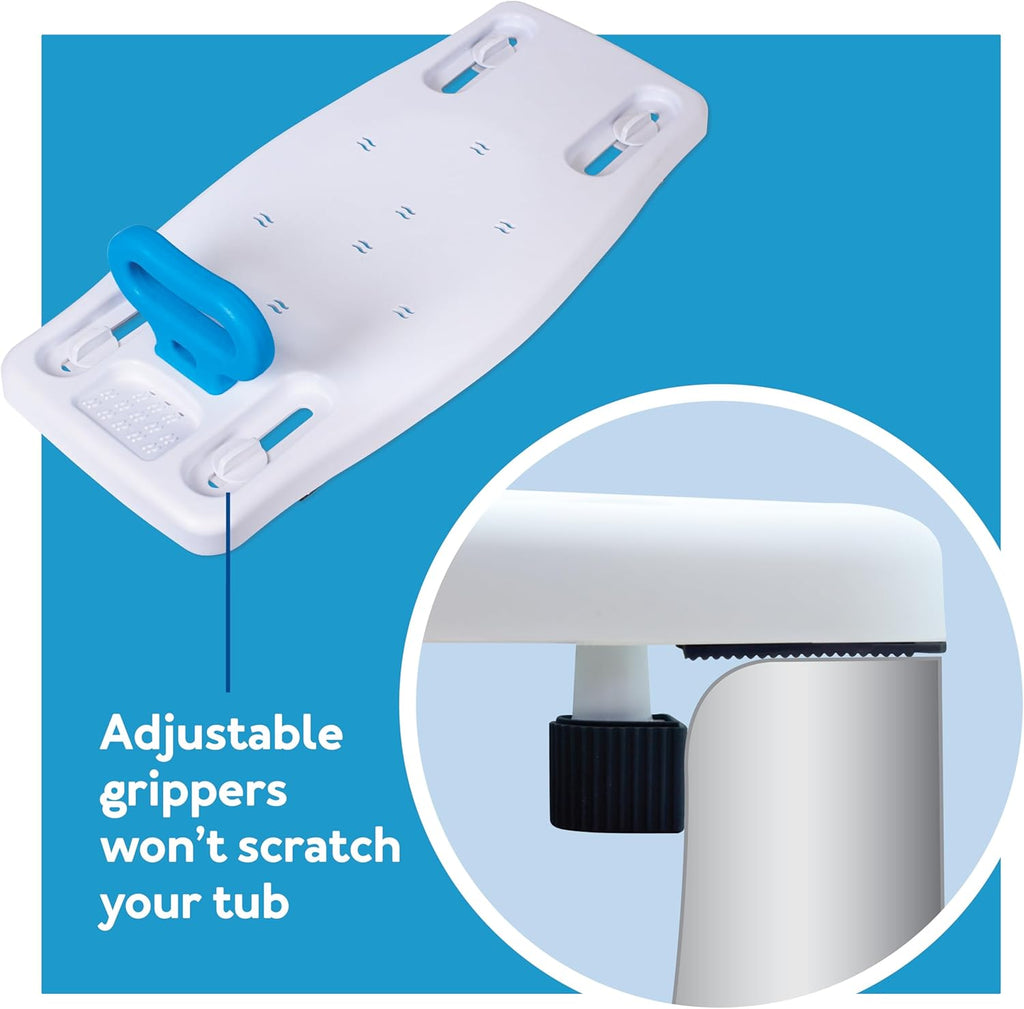 Portable Shower Bench - Shower Bath Seat - Adjustable Width to Fit Most Bathtubs, Comfortable Contoured Seating Area