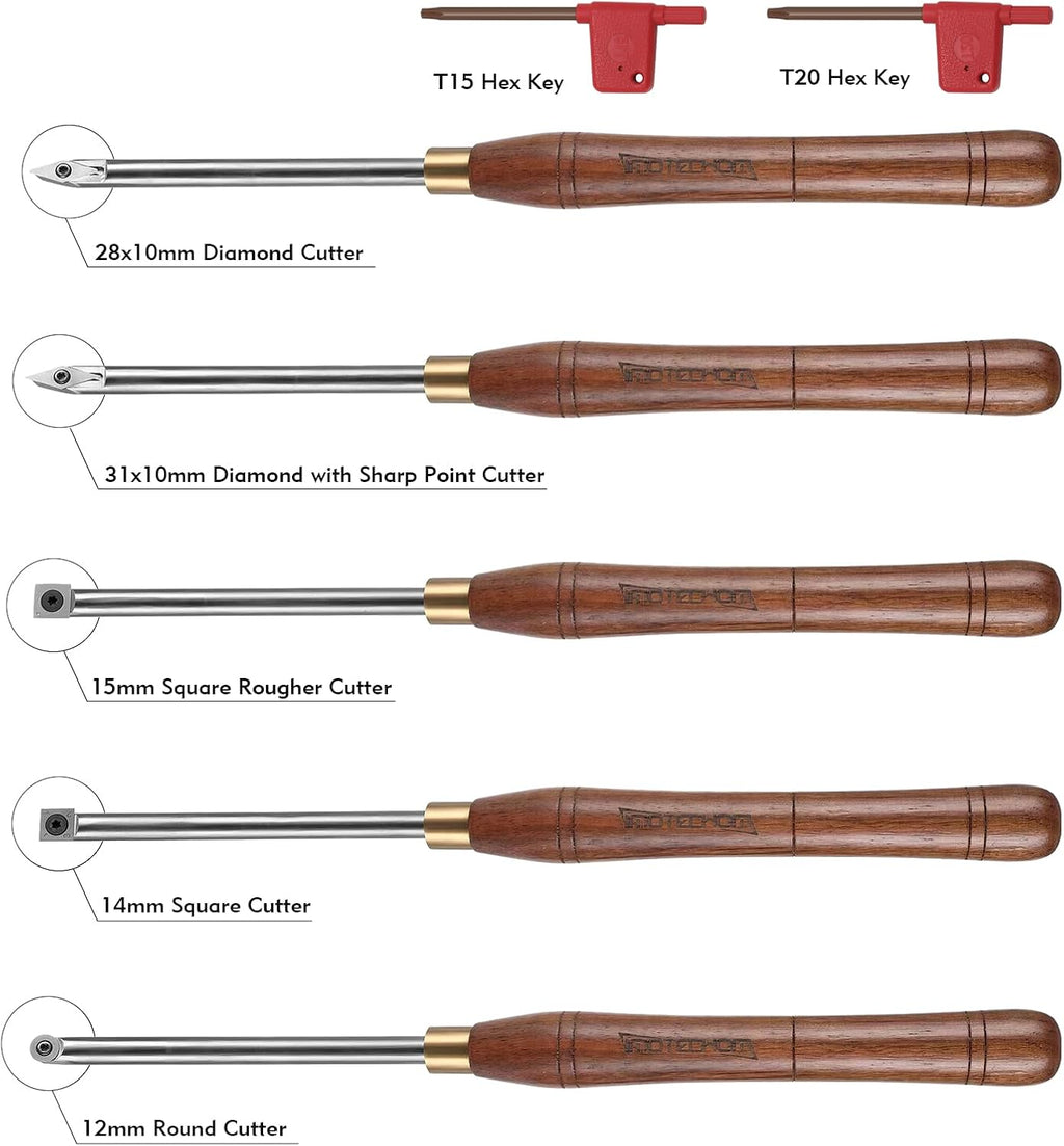 5-Piece Carbide Tipped Wood Turning Lathe Chisel Tools Set | Stainless steel bars with replaceable carbide tipped