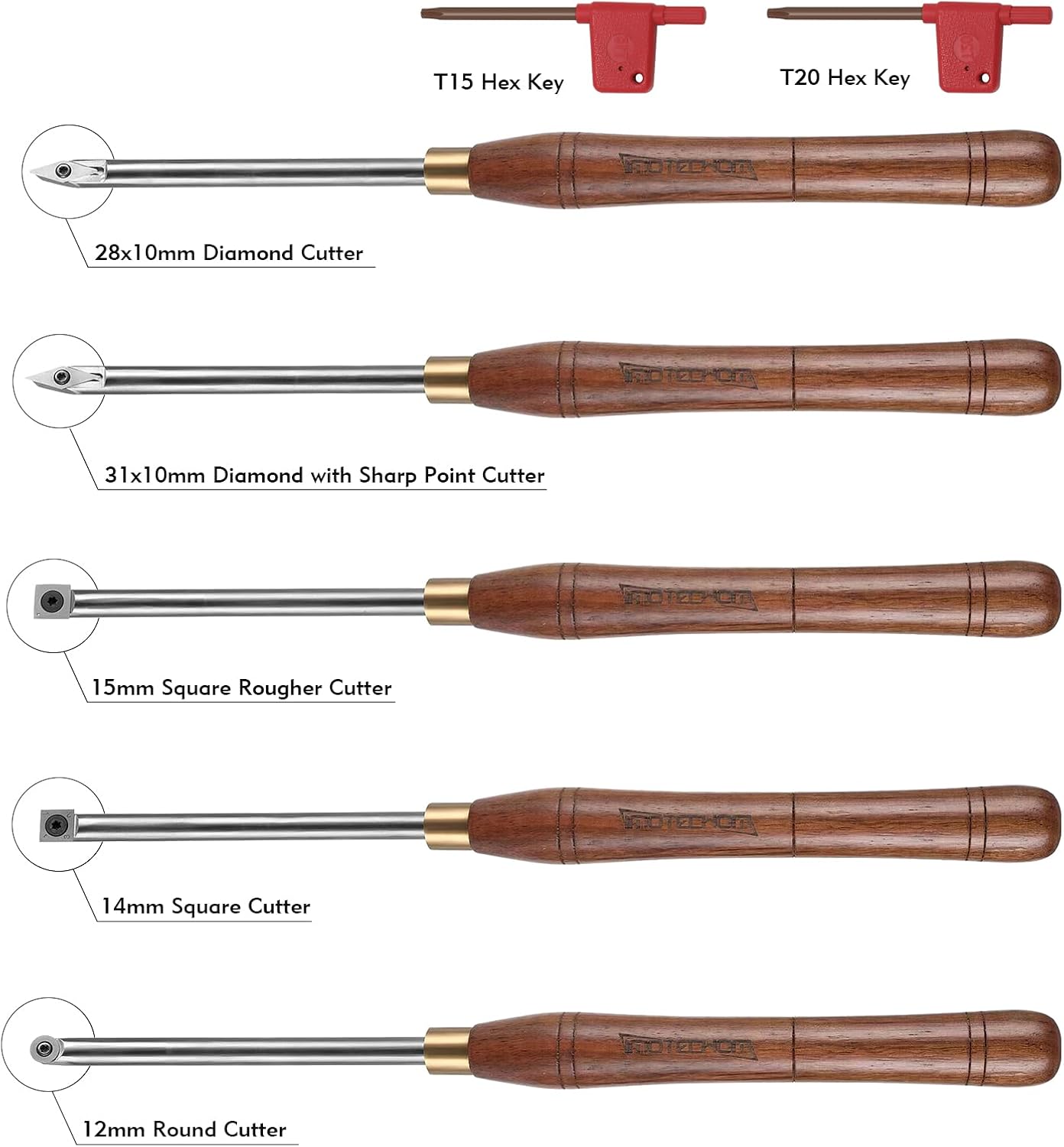 5-Piece Carbide Tipped Wood Turning Lathe Chisel Tools Set | Stainless steel bars with replaceable carbide tipped