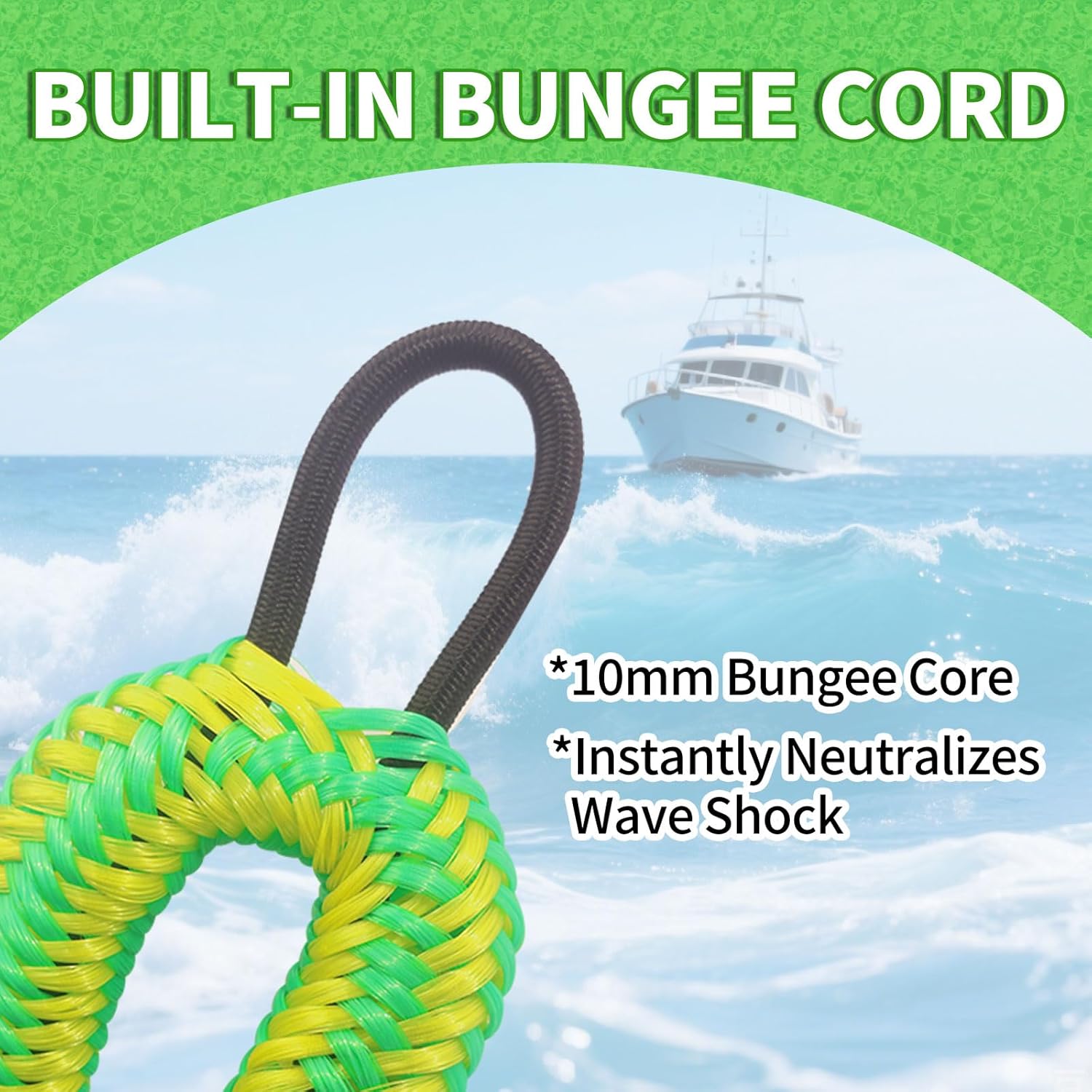 Bungee Dock Lines for Boats 2FT, Boat Tie Downs for Dock with Hooks, Elastic Dock Ties for Small Boat Jet Ski Kayak