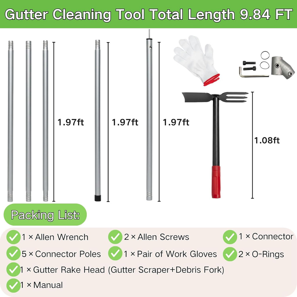 10FT Gutter Cleaning Tool with Extension Pole No Ladder Needed