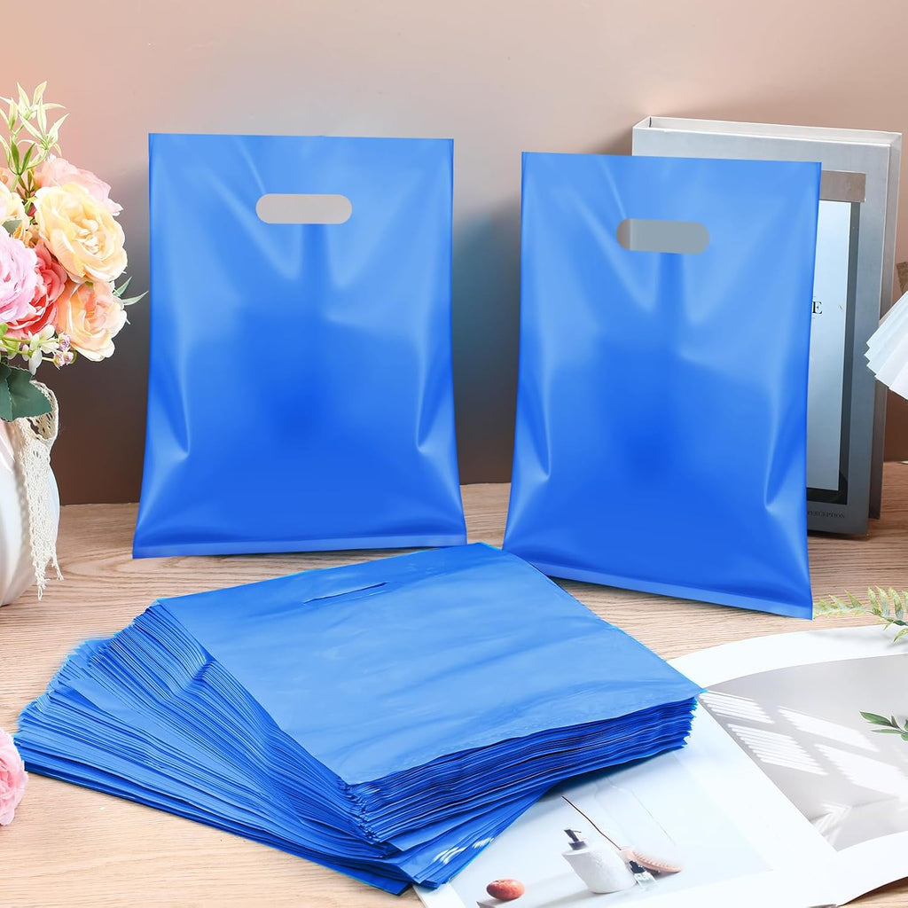 500 Pcs Plastic Merchandise Bags with Die-Cut Handles, Blue