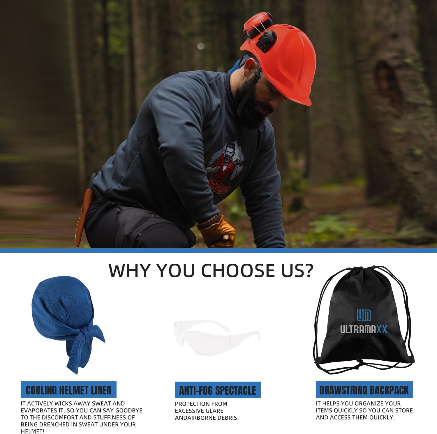 6-in-1 Chainsaw Helmet with Face Shield and Hearing Protection Ear Muffs, Forestry Safety Hard Hat Kits, ANSI Z89.1