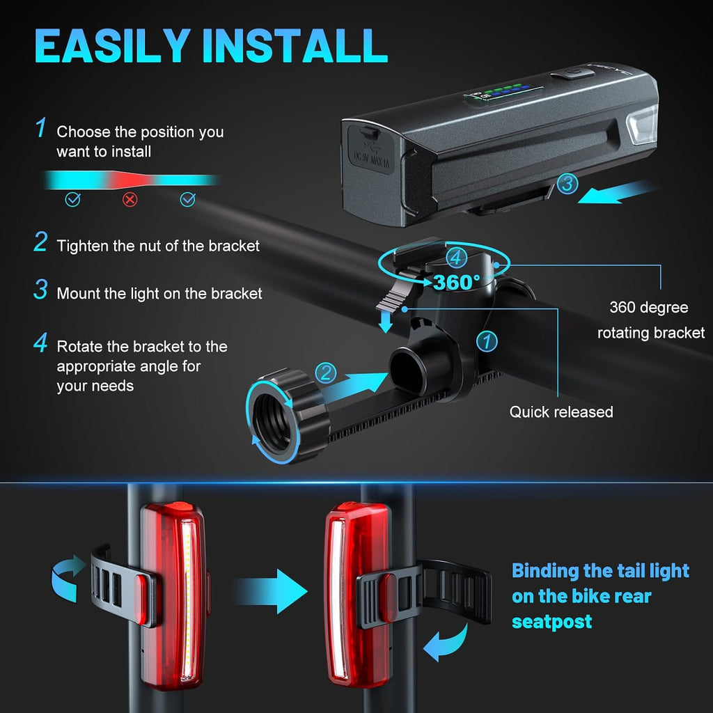 Bike Lights, Rechargeable Bike Front and Back Light for Night Riding