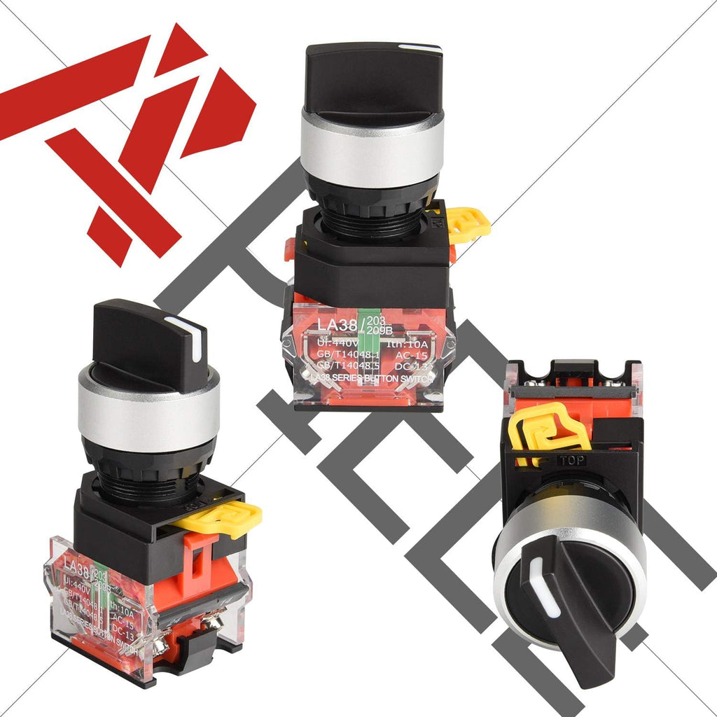 APIELE 22mm 2 Position Selector Switch 10A 440V Push Button Switch Maintained (Pack of 2)