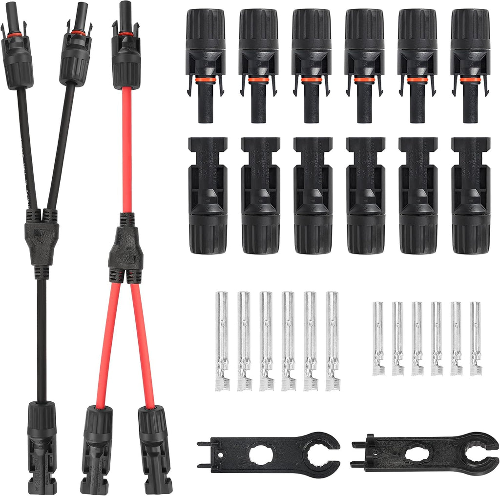 MC4 Solar Panel Connectors 1 Pair 2 to 1 Solar Y Branch Connector 6 Pairs Male & Female Solar Cable Connectors