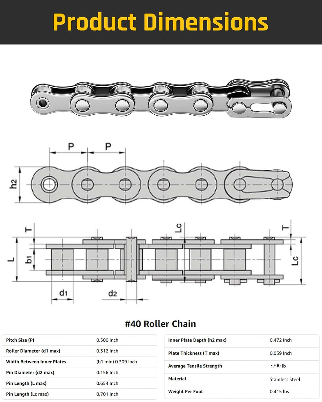 Wyckoff #40SS 08A 10FT Roller Chains Mount Kit,Sturdy Steel, Multi-Purpose