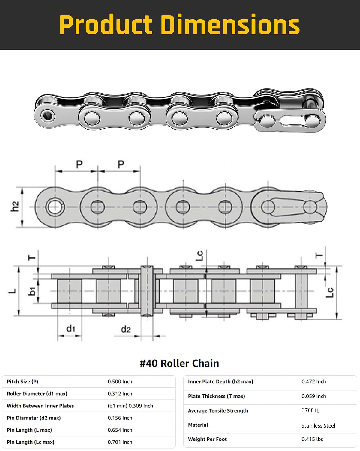 Wyckoff #40SS 08A 10FT Roller Chains Mount Kit,Sturdy Steel, Multi-Purpose