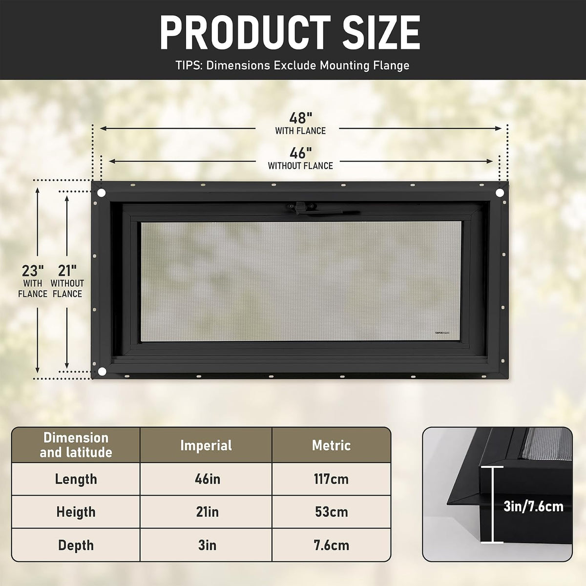 Vinyl Hopper Basement Window 46" x 21" Black