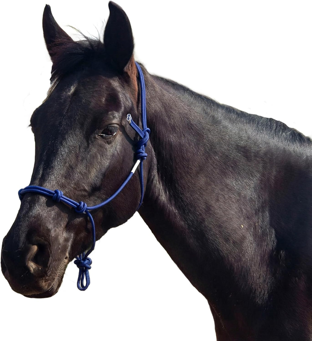 4 Knot Rope Halter for Horses – Strong 1/4″ Stiff Rope Bitless Training Halter,Lightweight & Adjustable