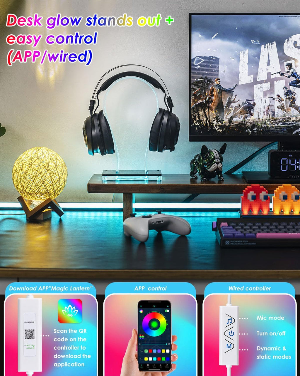 Acrylic RGB Headphone Stand for Desk with Many Light Modes & Colors | Customizable 213 lighting modes & 60,000