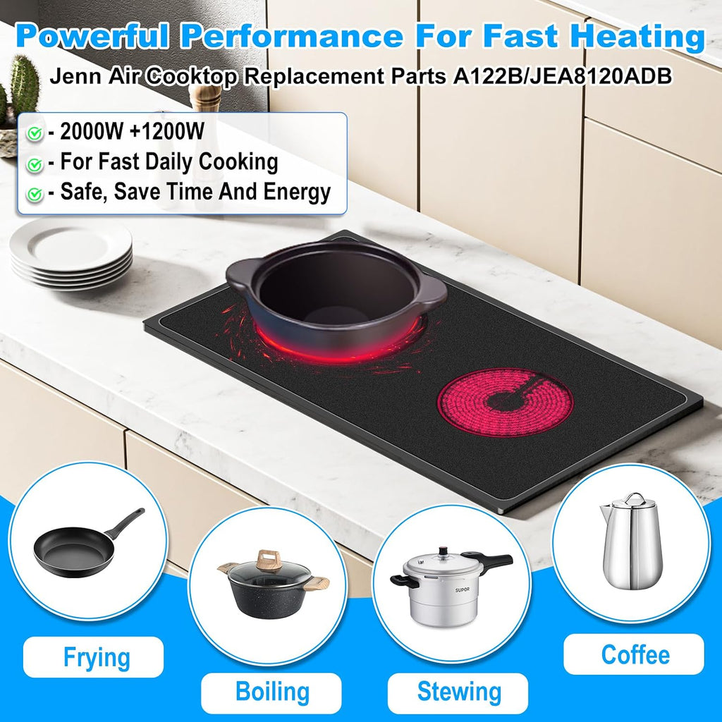 Upgraded A122B A122BA Radiant Cartridge Compatible with Jenn Air Cooktop Replacement Parts Radiant Cartridge JEA8120ADB Electric Range Cooktop Stove Burners Whirlpool Jennair Cooktop Parts