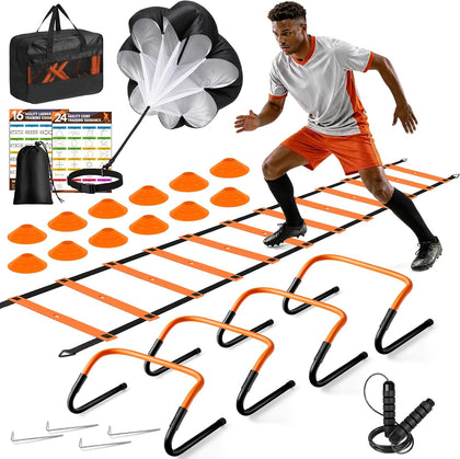 Agility Ladder, Soccer Football Training Equipment Agility & Speed Training | 20ft Ladder,4 Adjustable Hurdles