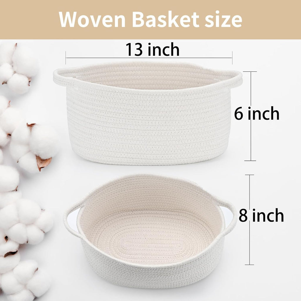 Medium Woven Cotton Rope Basket with Handle Empty Decorative Gift Basket for Baby Shower, Graduation, Father's Day