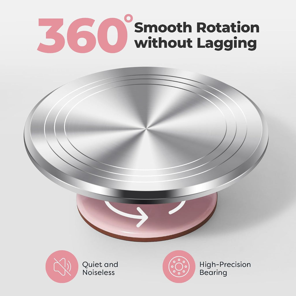 12" Aluminum Cake Turntable Set, Rotating Cake Stand for Decorating