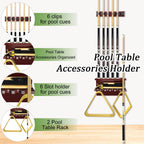 Hardwood Billiards Pool Cue Rack - Wall Mount Holder for 6 Cues, Sticks Storage and Table Accessories Organizer
