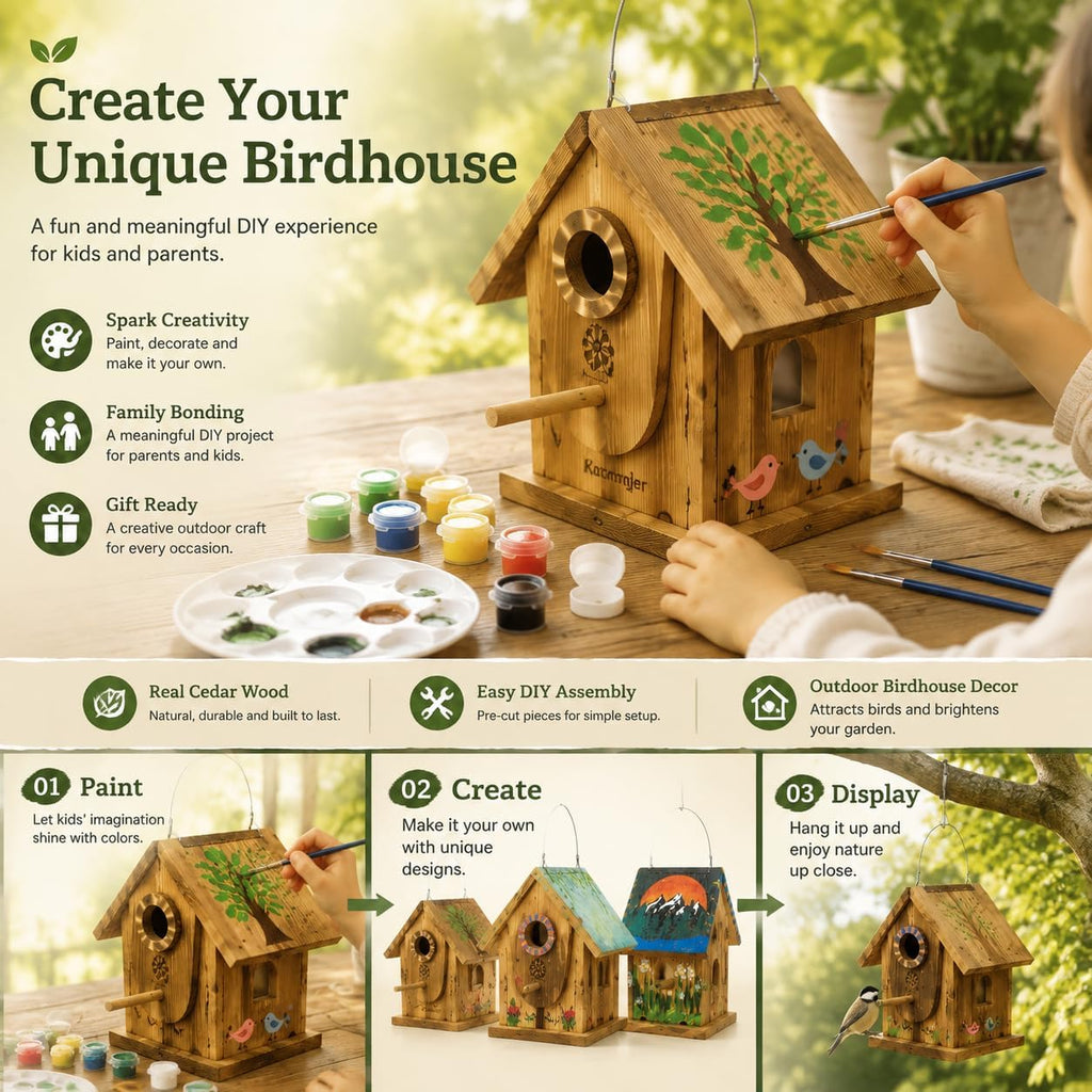 Bird House Kit for Kids & Adults, DIY Cedar Birdhouse with Paint