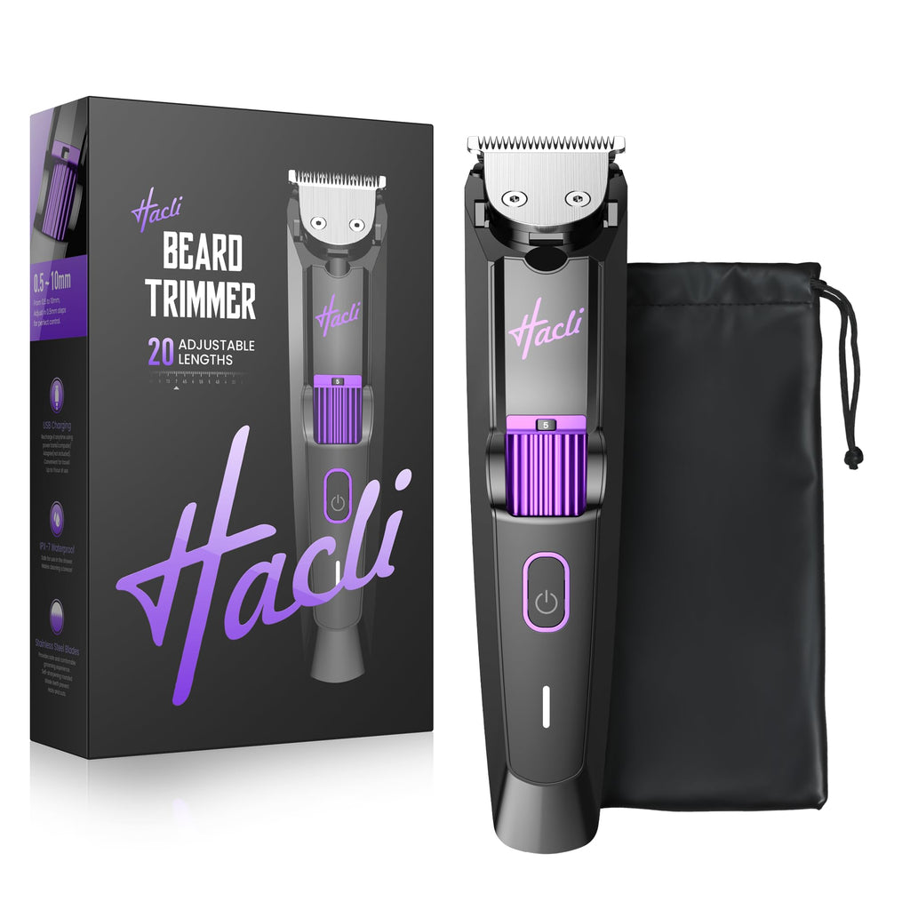 HACLI Professional Beard Trimmer for Men - Cordless IPX7 Waterproof, Precision Dial with 20 Adjustable Length