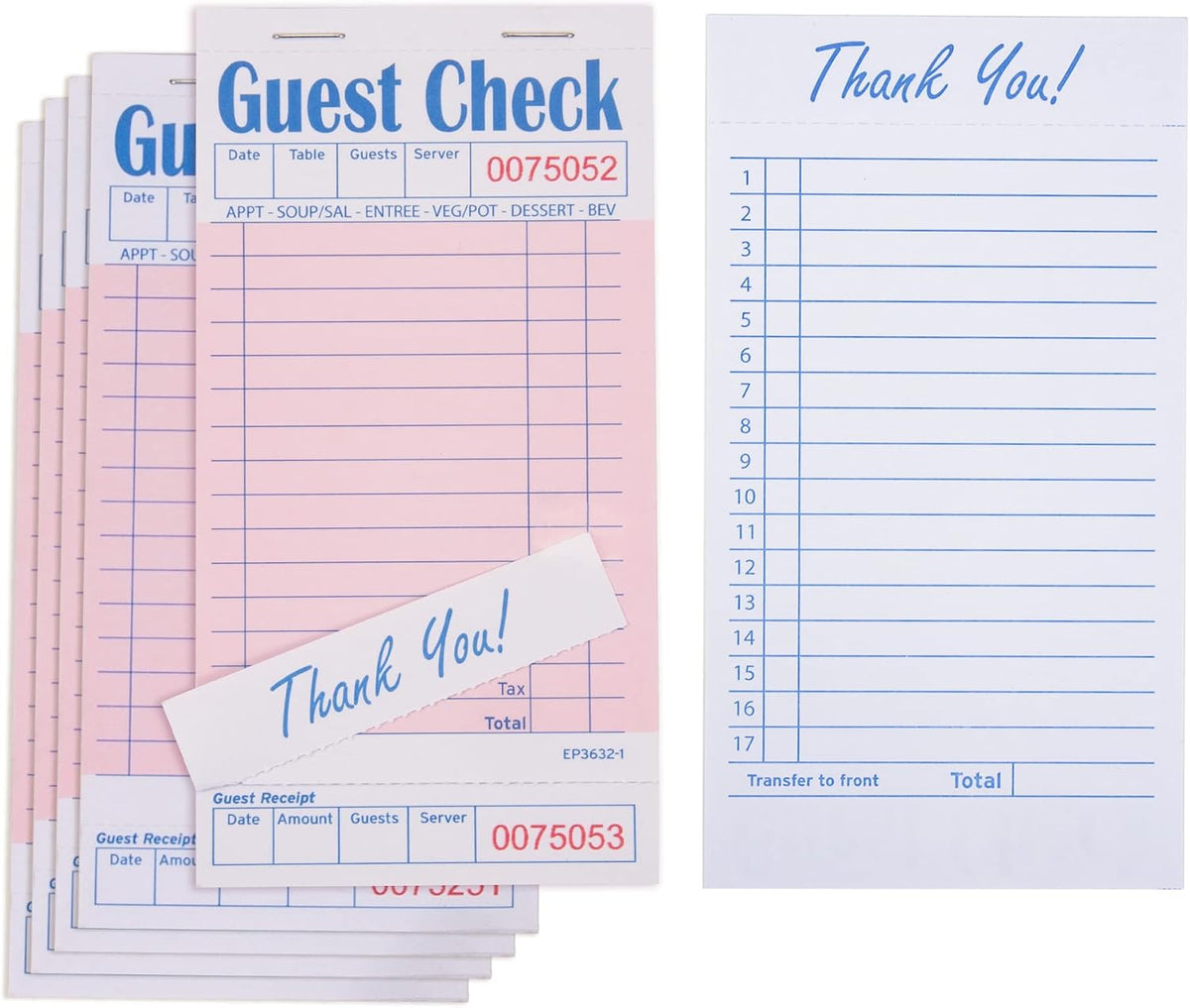 Guest Check Pads for Servers (Pink-10 pads), 50 Sheets/Pad
