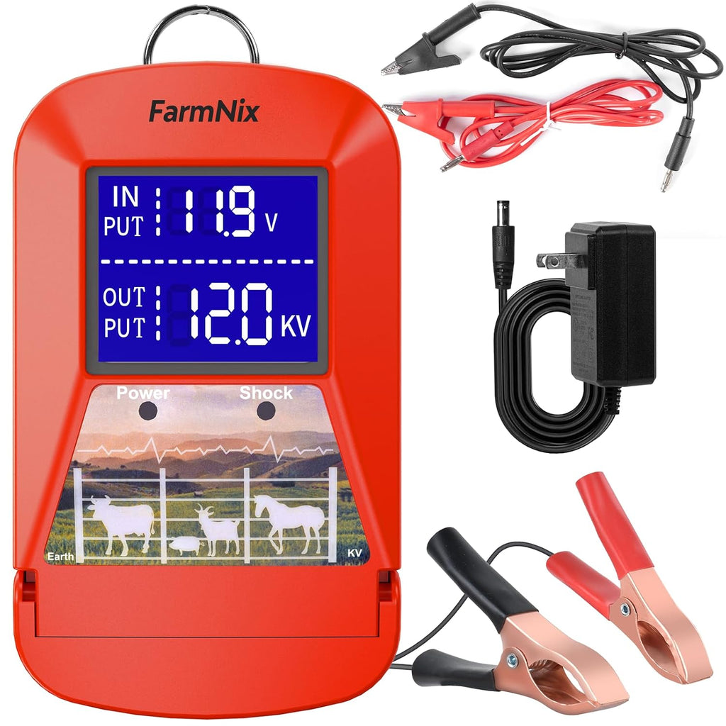 12KV Electric Fence Charger, 15 Miles 3 Joules Electric Fence Kit | Waterproof, Large LED Display, Flip Design