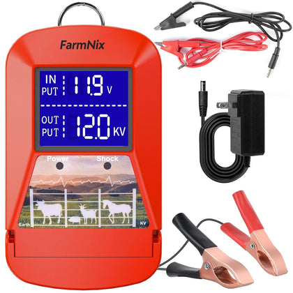 12KV Electric Fence Charger, 15 Miles 3 Joules Electric Fence Kit | Waterproof, Large LED Display, Flip Design
