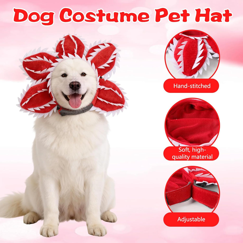 Pet Demon Dog Costume Funny Carnivorous Plant Dog Adjustable Hat Costume with Soft Material Flower Accents (Large)