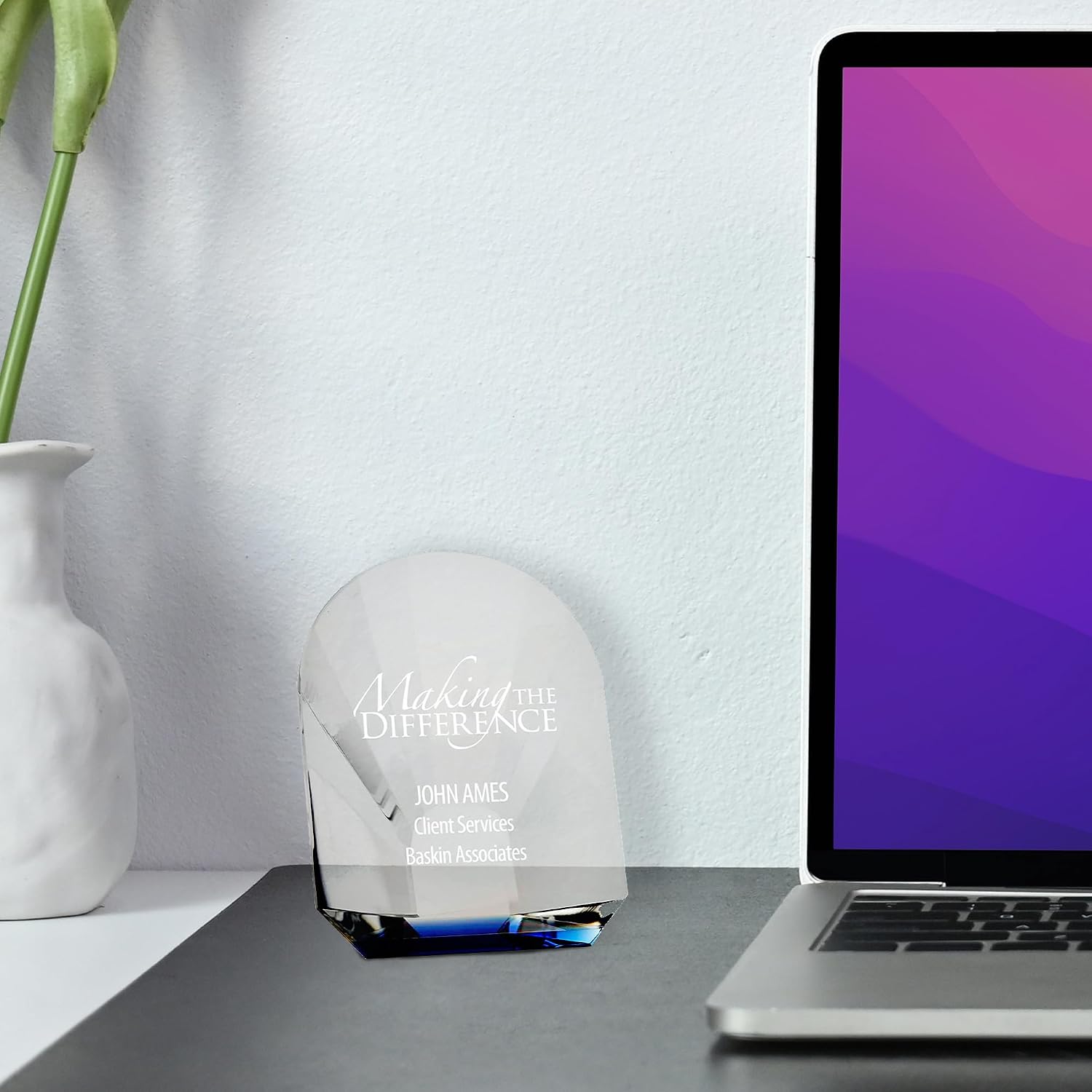 Custom Engraved Paperweight - Petite Crystal Award - Desk Accessory Trophy