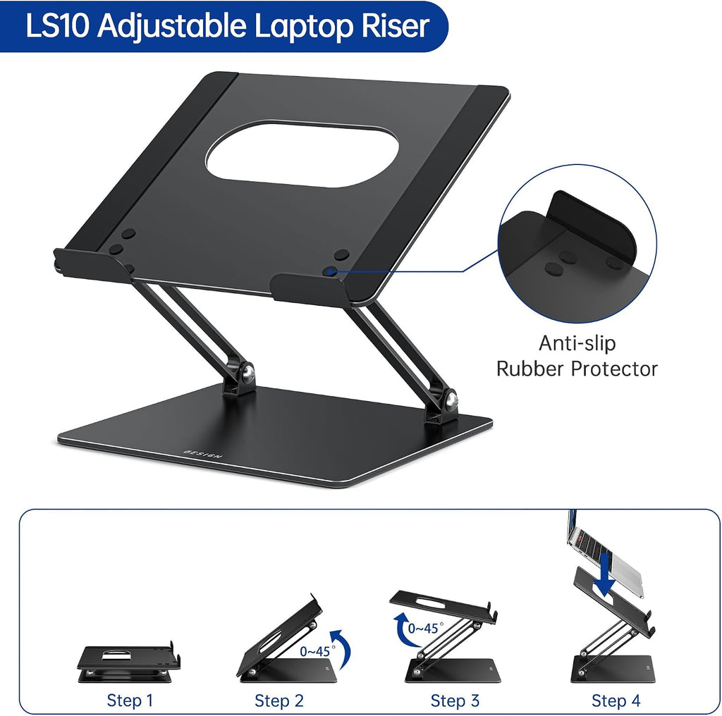 LS10 Laptop Stand for Desk, Ergonomic Adjustable Notebook Tablet Stand, Foldable Laptop Riser, Portable Desktop Book