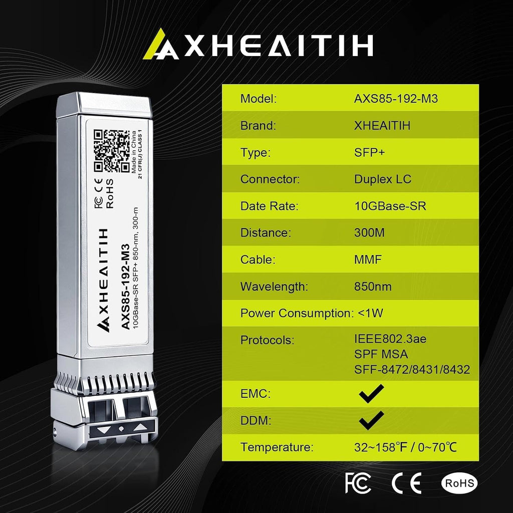 2 Pack 10GBase-SR LC 300M 850nm MMF SFP+ Transceiver 10Gbe Optical Module