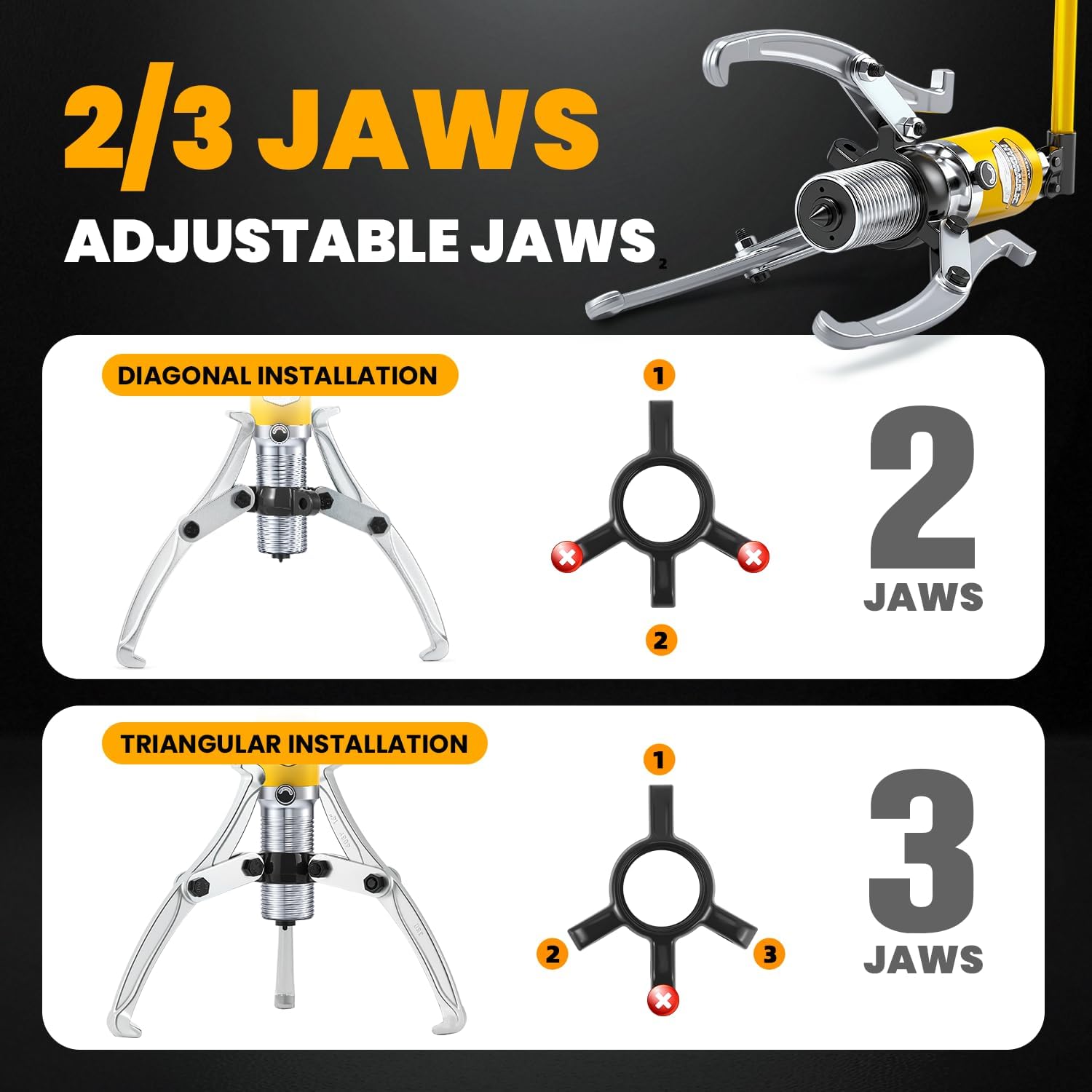 5 Ton Hydraulic Gear Puller Kit, Wheel Bearing Pulling Separator, 3 Jaw Puller, Vertically & Horizontally, w/Case