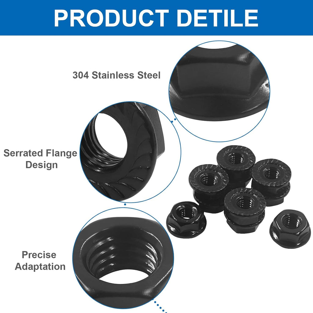 10#-32 Serrated Flange Hex Lock Nuts, 50 PCS, Black Finish
