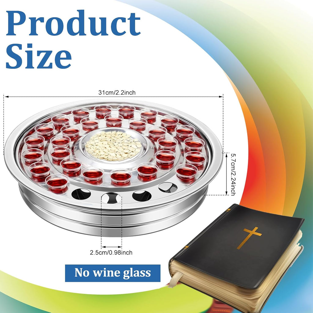 1 Pcs Holy Communion Trays House up 32 Cups Sliver Tary Church Supplies Stainless Steel Portable Communion Plates Set
