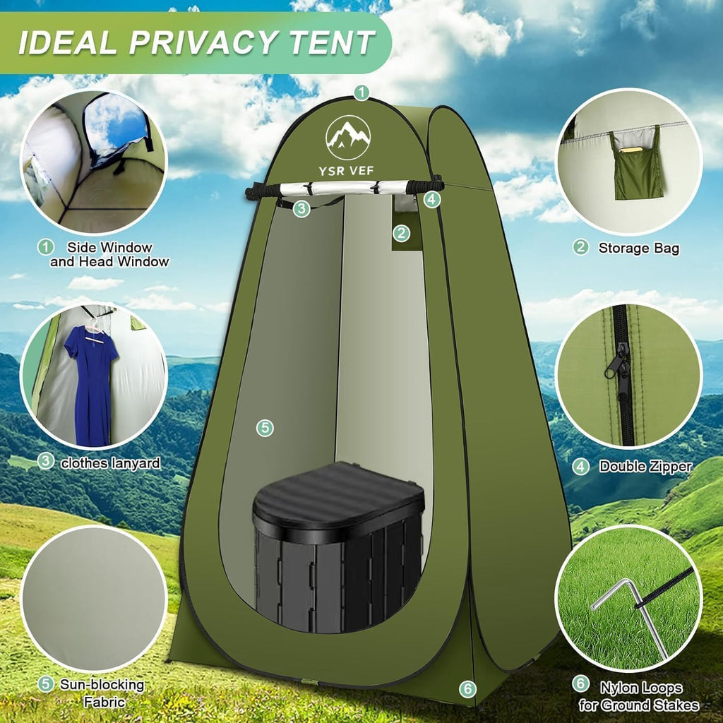Portable Toilet Kit, Camping Toilet with Pop-Up Privacy Tent and Poo Gel Toilet Bags, Washable Portable Outdoor