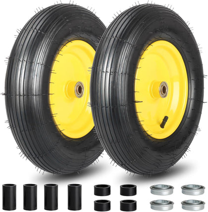 4.80/4.00-8 Wheelbarrow Tire and Wheel, 16" Rubber Pneumatic Wheel, 3"- 6" Centered Hub, 5/8" & 3/4" Bearings, for