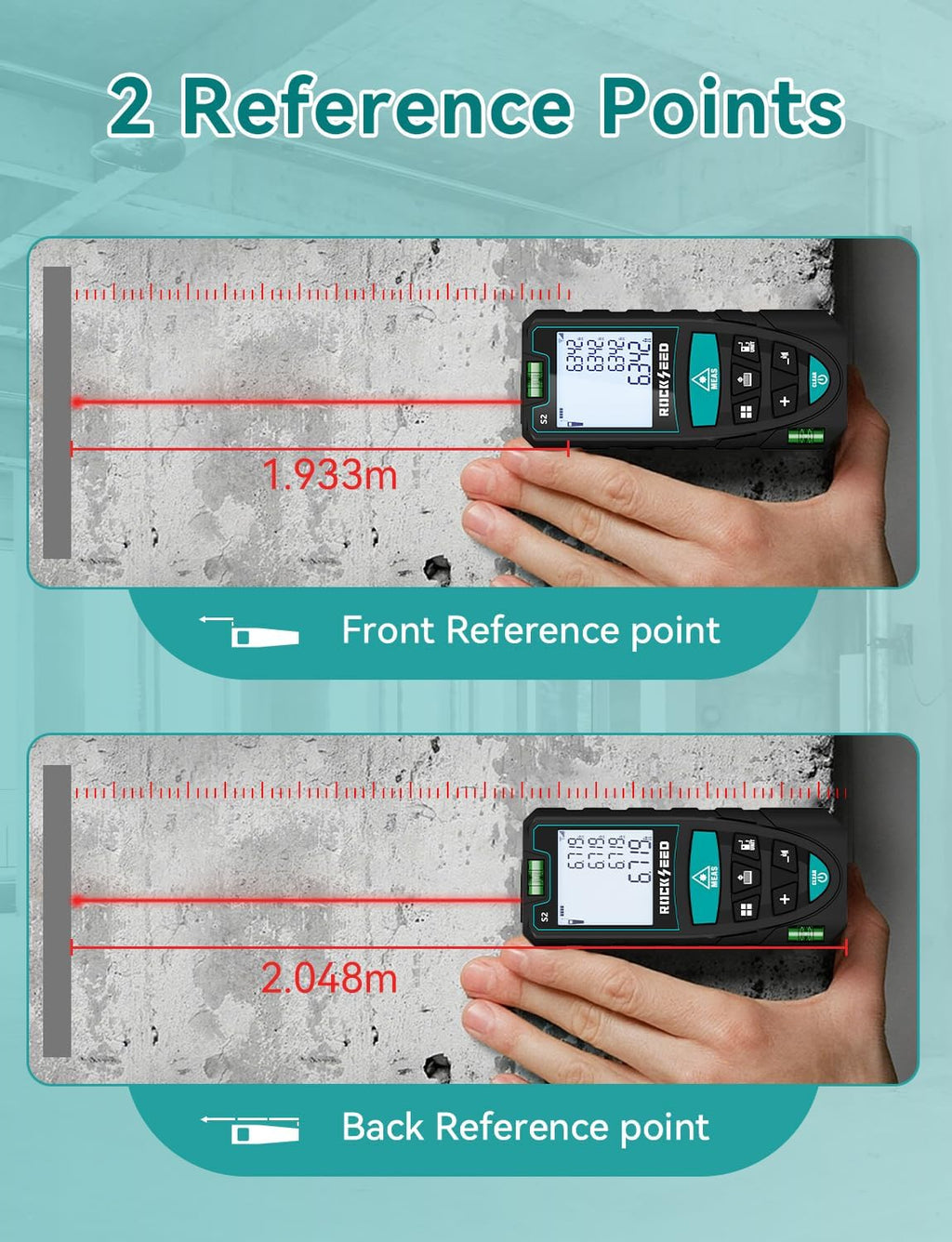 Laser Measure 50M/165ft,RockSeed Digital Laser Distance Meter with 2 Bubble Levels,Portable M/in/Ft Unit Switching