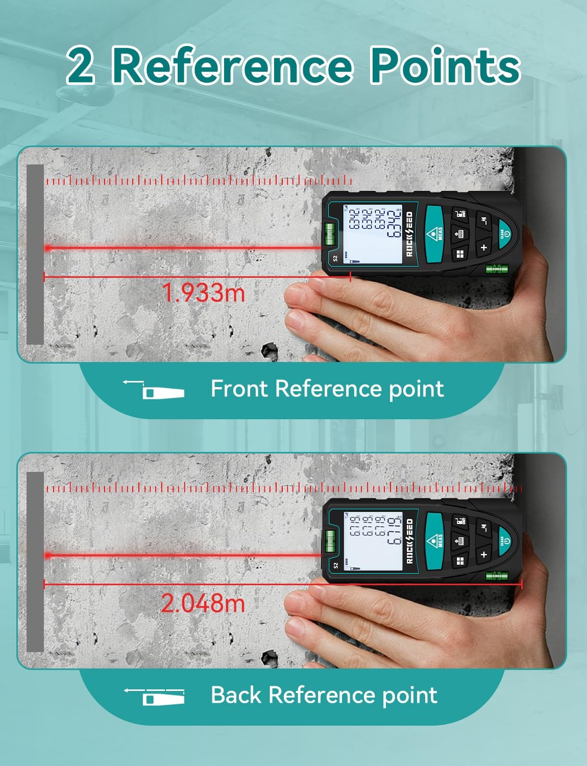 Laser Measure 50M/165ft,RockSeed Digital Laser Distance Meter with 2 Bubble Levels,Portable M/in/Ft Unit Switching
