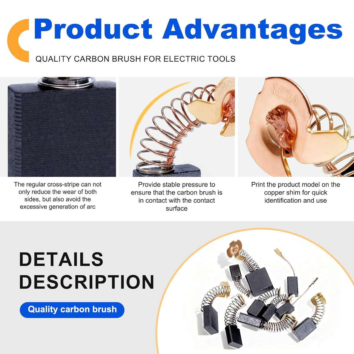 40 Pcs Electric Motor Carbon Brushes Set by Size,10 Models Power Tool Replacement Parts for Drills,Saws,Grinders,Motors