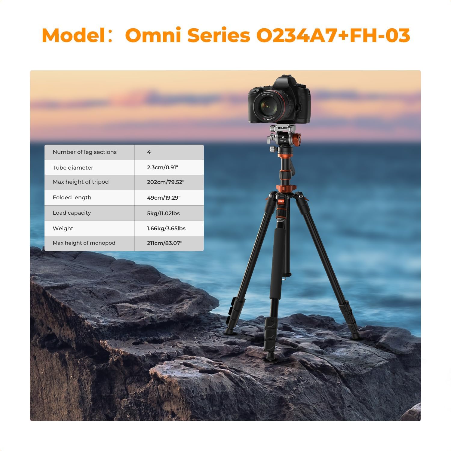 83" Camera Video Tripod for DSLR | Compact Aluminum, 360° Panorama Fluid Head, Travel, Video, Live Streaming