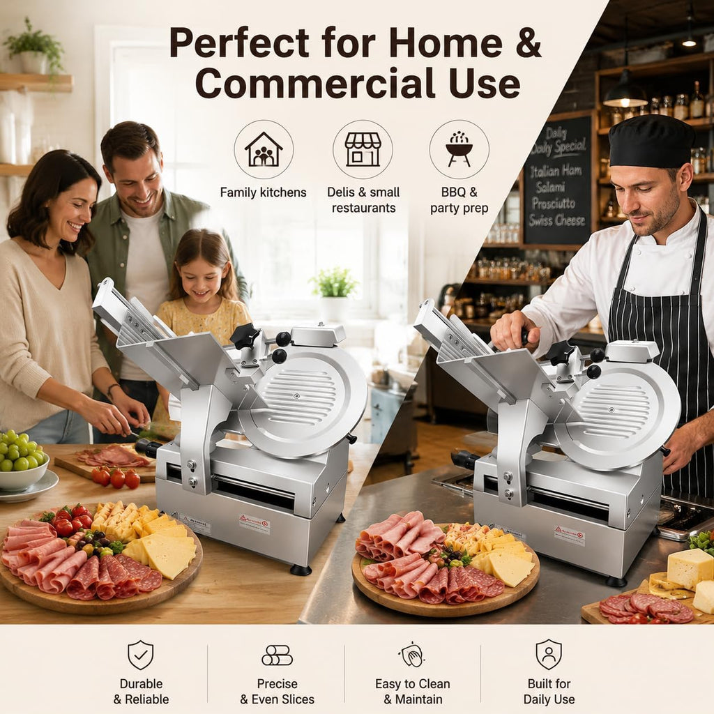 Food Slicer, 633RPM High Speed Meat Slicer with 10 Inch Sharp Blade, Versatile Deli Slicer for Meat, Cheese, Bread &
