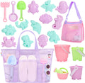 Beach Toys for Kids and Mesh Beach Bag with Zipper, Large Beach Tote with 8 Pockets, Sand Toys Storage Pool Bag Beach